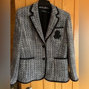 Ralph Lauren Lauren herringbone blazer with embellished crest. Size 12
